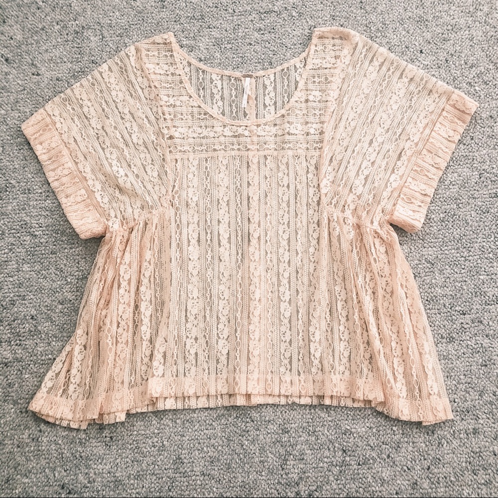 [FREE PEOPLE] Peach Lace Sheer Top